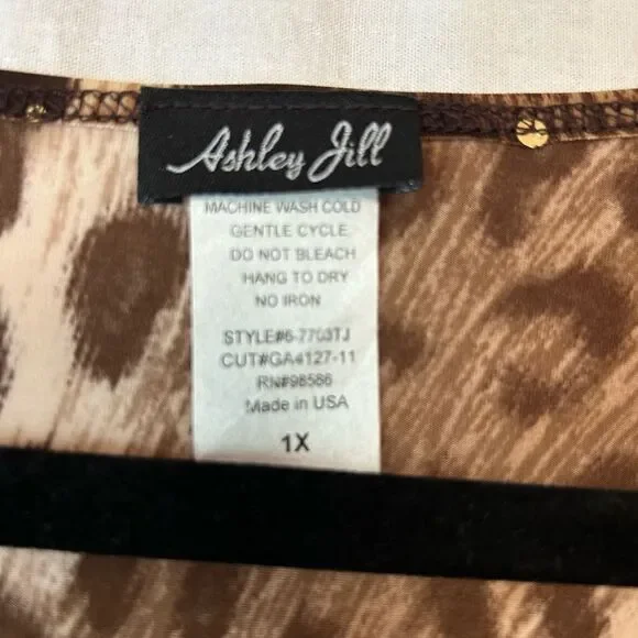 1X Ashley Jill top giraffe print brown trimmed short sleeve silky feeling gold - Picture 3 of 4